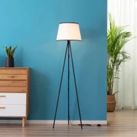HOMCOM Modern Tripod Floor Lamp, Freestanding Lamp w/ Fabric Lampshade and E26 Base for Living Room, No Bulb - Black(m-10)