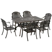 Outsunny 7-Piece Patio Dining Set, Cast Aluminum Outdoor Furniture Set with 6 Armchairs, 1 Table and Umbrella Hole, Bronze(m-11)