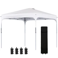 Outsunny 8' x 8' Pop Up Canopy Tent with Wheeled Carry Bag and 4 Sandbags, Instant Sun Shelter, Tents for Parties, Height Adjustable, for Outdoor, Garden, Patio, White(m-11)