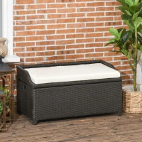 Outsunny 34 Gallon Outdoor Wicker Storage Bench Deck Box, PE Rattan Patio Furniture Pool Storage Bin Container with Interior Waterproof Cloth Bag and Comfortable Cushion, Cream White(m-10)