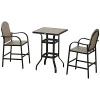 Outsunny Aluminum Frame 3 Piece Bar Set, High Top Patio Table and Chairs Set, Bistro Set with Umbrella Hole(m-1)