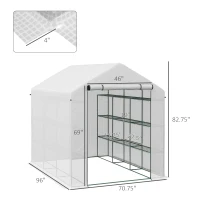 Outsunny Outdoor Walk-in Greenhouse with Roll-up Zipper Door, 18 Shelves, PE Cover, 95.25" x 70.75" x 82.75", White(m-3)