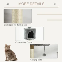 PawHut 100" Cat Tree Height Adjustable Floor-to-Ceiling 4-Tier Kitty Climbing Activity Center Condo Cat Toy with Scratching Post Hanging Balls Play Rest Post Pet Furniture Grey(m-6)