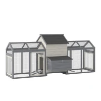 PawHut 100" Chicken Coop Wooden Chicken House Large Rabbit Hutch Poultry Cage Backyard with Double Run, Nesting Box, Gray(m-11)
