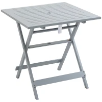 Outsunny Foldable Dining Table, Square Wood Side Table, Portable Bistro Table with Umbrella Hole for Outdoor Patio, Garden or Backyard, Grey(m-11)