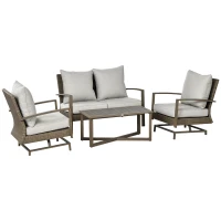 Outsunny 4 Piece Wicker Patio Furniture Set with 2 Rocking Chairs, Loveseat Sofa, Outdoor PE Rattan Conversation Set with Cushions, Aluminum Table for Porch, Poolside, Light Gray(m-1)
