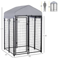 PawHut Outdoor Dog Kennel with Roof, 4' x 4' x 6' Heavy Duty Welded Wire Dog Playpen Enclosure with Lock, UV-Resistant & Water-Resistant Cover, for Medium Dogs, Chickens, Ducks, Silver(m-3)
