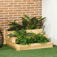 Outsunny 3 Tier Raised Garden Bed, Water Draining Fabric for Soil, Elevated Wood Flower Box for Vegetables, Herbs, Natural(m-2)