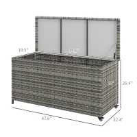 Outsunny 83 Gallon Deck Box, Large Outdoor Storage Chest, PE Wicker Trunk for Outside on Wheels for Garden Tools, Pool Supplies & Patio Furniture Cushions, Gray(m-3)