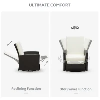 Outsunny Outdoor Wicker Swivel Recliner Chair, Reclining Backrest, Lifting Footrest, 360° Rotating Basic, Water Resistant Cushions for Patio, Cream White(m-6)