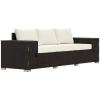 Outsunny 3 Seater Wicker Outdoor Couch Patio Sofa with Storage, Thickened Cushions and Wide Armrests for Porch Yard, Cream White(m-11)