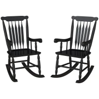 Outsunny Porch Rocker Chairs Set of 2, 350 lbs. Wooden Outdoor Rocking Chairs with High Back for Garden, Patio, Balcony, Black(m-11)