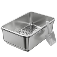 PawHut Stainless Steel Litter Box, XL Sifting Cat Litter Box for Medium, Large Cat, Non-Sticky, Odour Free, Easy Clean, Silver