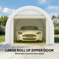 Outsunny 10' x 16' Carport, Heavy Duty Portable Garage Storage Tent with Large Zippered Door, Anti-UV PE Canopy Cover, White(m-5)