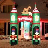 Outsunny 11.5ft Christmas Inflatables Outdoor Decorations Archway with 2 Nutcracker Soldiers Rocking Horse, Blow-Up LED Yard Christmas Decor for Lawn Garden Party(m-2)
