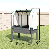 Outsunny Raised Garden Bed with PE Greenhouse Cover Outdoor Planter Box for Herbs and Vegetables, 35 x 22 x 47 inch, Dark Gray(m-3)