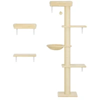 PawHut Cat Wall Shelves, 3-in-1 Cat Wall Furniture Set with Scratching Post for Indoor Kittens Climbing Sleeping, Beige(m-1)