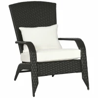 Outsunny Wicker Adirondack Chair, Outdoor All-Weather Rattan Fire Pit Chair w/ Soft Cushions, Tall Curved Backrest, Cream White(m-1)