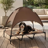 PawHut 48" x 36" Elevated Portable Dog Cot Cooling Pet Bed with UV Protection Canopy Shade, Coffee(m-10)
