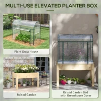 Outsunny Raised Garden Bed with Plastic Greenhouse Cover Outdoor Planter Box for Herbs and Vegetables, 45x24x65 inch Natural(m-6)