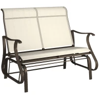 Outsunny 2-Person Outdoor Glider Bench, Patio Glider Loveseat Chair with Powder Coated Steel Frame, 2 Seats Porch Rocking Glider for Backyard, Lawn and Garden, Beige(m-1)