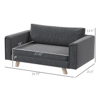 PawHut Raised Dog Sofa, Elevated Pet Sofa for Small and Medium Dogs with Removable Seat and Back Cushions, Anti-Slip Pads, Gray(m-3)