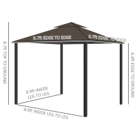 Outsunny 9.7' x 9.7' Patio Gazebo, Aluminum Frame Double Roof Outdoor Gazebo Canopy Shelter with Netting & Curtains, for Garden, Lawn, Backyard and Deck, Coffee(m-3)