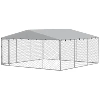 PawHut 13' x 13' x 6.5' Dog Kennel Outdoor for Small Medium Dogs with Waterproof Roof, Silver(m-1)