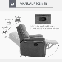 HOMCOM Manual Recliner Armchair with Thick Padded Headrest, Back and Footrest and Adjustable 150 Degree Angle, Grey(m-4)