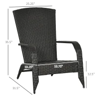 Outsunny Wicker Adirondack Chair, Outdoor All-Weather Rattan Fire Pit Chair w/ Soft Cushions, Tall Curved Backrest, Cream White(m-3)