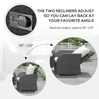 Outsunny 6-Piece Outdoor Rattan Patio Sectional Sofa Set with 3-Seat Couch, 2 Recliners, 2 Ottoman Footrests, & Coffee Table Conversation Set, Cream White(m-6)
