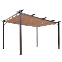 Outsunny 10' x 13' Aluminum Patio Pergola with Retractable Pergola Canopy, Backyard Shade Shelter for Porch, Outdoor Party, Garden, Grill Gazebo, Brown(m-9)