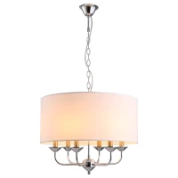 HOMCOM 6-Light Modern Chandelier Candle Pendant Light, Drum Fabric Lampshade for Dining Room, Bedroom, Kitchen, Living Room with Hanging Light Fixture, White(m-1)