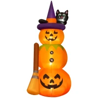 Outsunny 6' Cute Halloween Decoration Inflatable Pumpkin Man with Black Cat and Broom, Blow-Up LED Yard Display Indoor Outdoor(m-1)