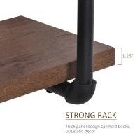 HOMCOM 2-Tier Industrial Pipe Shelves, Floating Wall Mounted Bookshelf, Metal Frame Display Rack for Living Room or Bedroom, Rustic Brown(m-8)