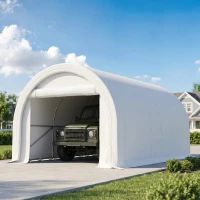 Outsunny 10' x 16' Carport, Heavy Duty Portable Garage Storage Tent with Large Zippered Door, Anti-UV PE Canopy Cover, White(m-8)