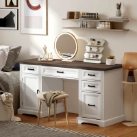 HOMCOM 58" Home Office Desk with Soft-Close Drawers, Farmhouse Executive Desk with File Drawer for Letter Size, White(m-9)