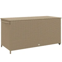 Outsunny 83 Gallon Deck Box, Large Outdoor Storage Chest, PE Wicker Trunk for Outside on Wheels for Garden Tools, Pool Supplies & Patio Furniture Cushions, Brown(m-11)