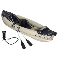 Outsunny K2 Kayak, 2 Person Inflatable Kayak, Includes Paddles, Aluminum Oars, Repair Kit, Portable Tandem Blow Up Boat, Beige(m-1)