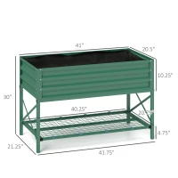 Outsunny Galvanized Raised Garden Bed, Metal Planter Box with Legs, Storage Shelf and Bed Liner, Green(m-3)