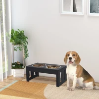 PawHut 23" Modern Decorative Raised Dog Bowls, Wooden Heavy Duty Pet Food and Water Bowl, Elevated Feeding Station, Black(m-10)