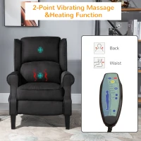 HOMCOM Vibration Massage Recliner Chair for Living Room with Heat,  Wingback Single Sofa, Modern Suede Fabric Push Back Reclining Chair with Footrest, Side Pocket, Black(m-7)