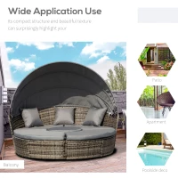 Outsunny 4-Piece Round Convertible Daybed with Cushions, Outdoor PE Rattan Patio Wicker Sofa Set, Dark Gray(m-4)