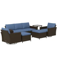 Outsunny 6-Piece Rattan Patio Furniture Set with 3-Seater Sofa, Swivel Rocking Chairs, Footstools, 2 Tier Table, Deep Coffee(m-11)