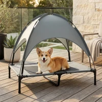 PawHut Elevated Dog Bed with Removable Canopy, Outdoor Dog Cot with UV Protection Canopy Shade, 36 inch Large Pet Bed for Camping, Gray(m-10)