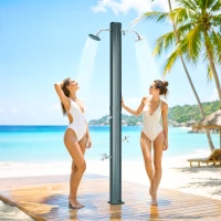 Outsunny 9.2 Gallon Slolar Heated Outdoor Shower with 2 Free-Rotating Shower Heads and Foot Showers for Poolside Beach Spa, 7.1ft(m-8)