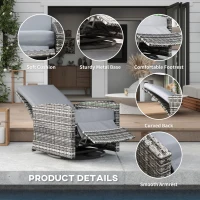 Outsunny Outdoor Wicker Swivel Recliner Chair, Reclining Backrest, Lifting Footrest, 360° Rotating Basic, Gray(m-6)