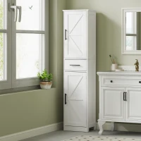 HOMCOM Farmhouse Linen Closet with Drawer, 67" Tall Bathroom Storage Cabinet with Barn Doors and Adjustable Shelves, White(m-3)