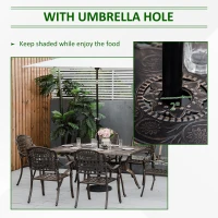 Outsunny 7-Piece Patio Dining Set, Cast Aluminum Outdoor Furniture Set with 6 Armchairs, 1 Table and Umbrella Hole, Bronze(m-5)