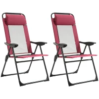 Outsunny Folding Patio Dining Chairs Set of 2, Outdoor Deck Chair with Adjustable Sling Back, Camping Chair with Removable Headrest for Garden, Backyard, Lawn, Red(m-11)